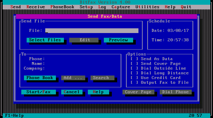 BitFax for DOS Version 4.00 - Send